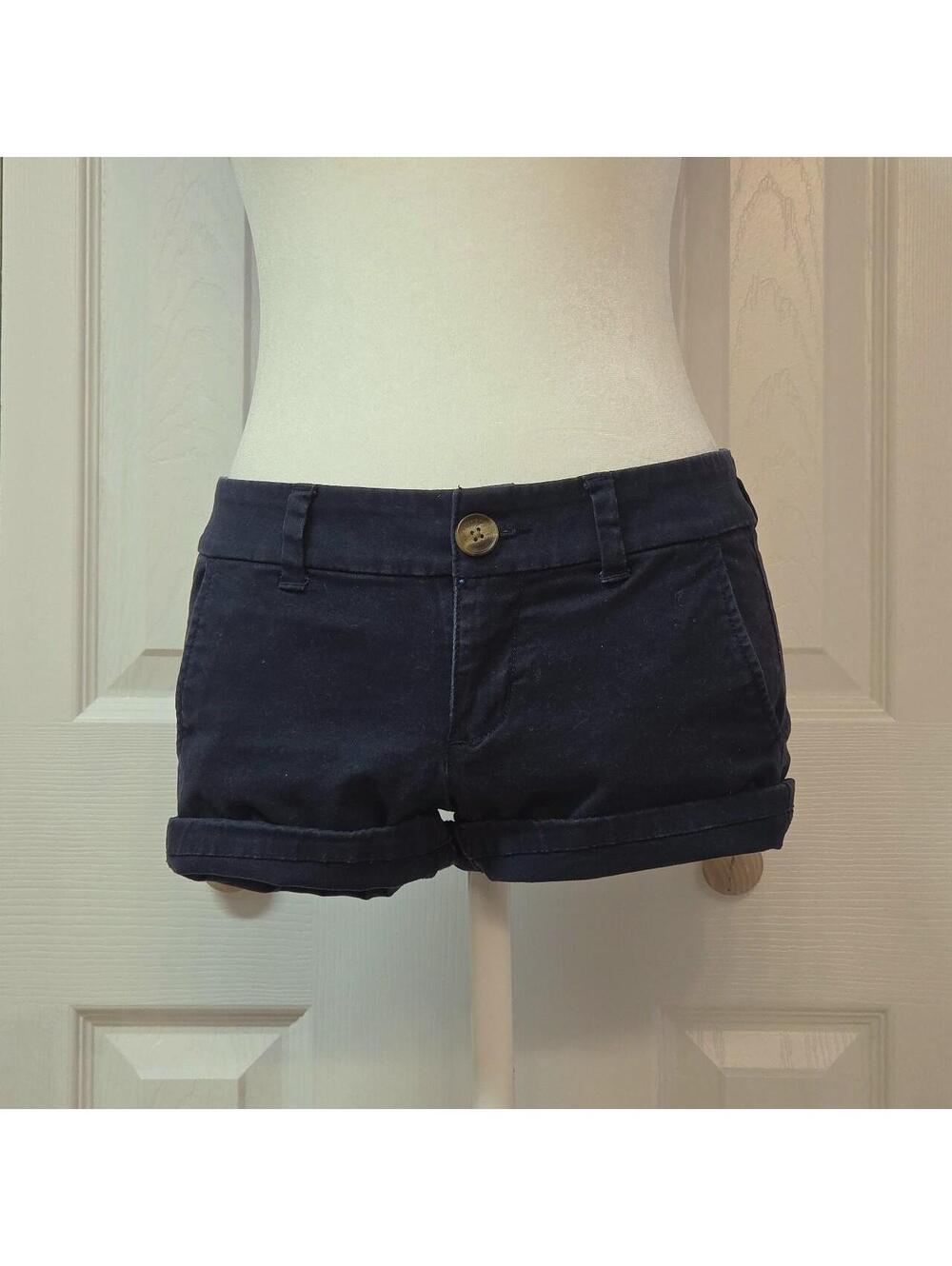 Dark Navy Blue Mini Midi Shorts American Eagle Size 00 Y2K Retro Minimalist